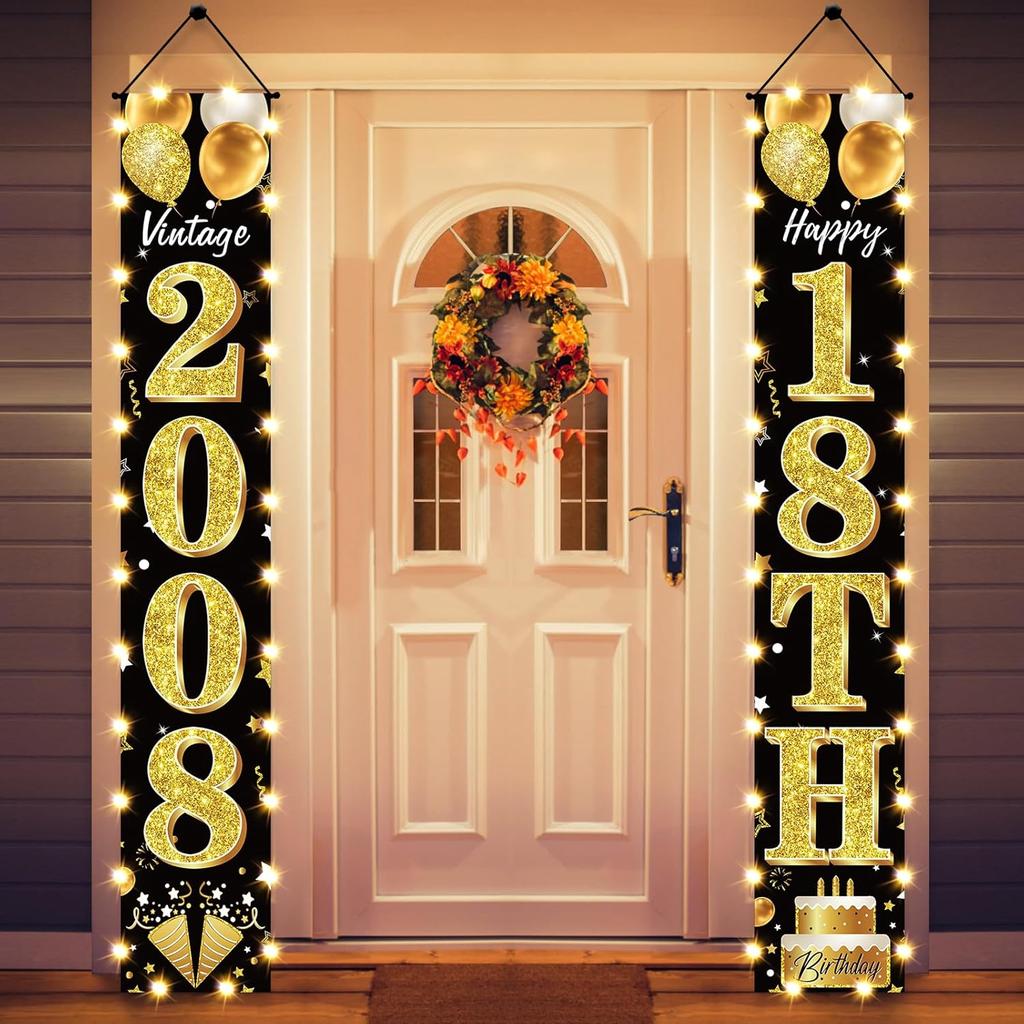 50th Birthday Party Banner Lighted Decorations for Men and Women - Black Gold Vintage 1976 50th Birthday Door Banners with LED Light, Fifty Years