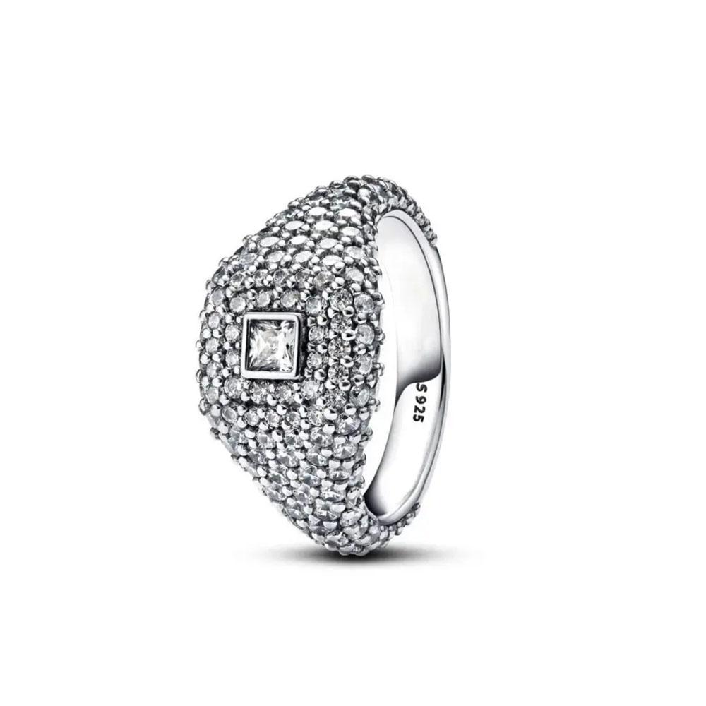 European New 925 Silver Size 6, 7, 8, 9 Heart-Shaped Flower Shaped Ring Suitable for Wedding Parties Women's Exquisite Luxury