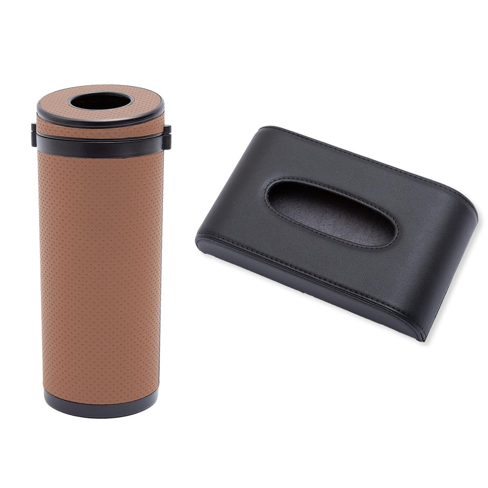 

Tissue Case Visor Set Black Perforated PU Leather Synthetic Leather Visor Easy Tissue Storage Compact Item Small YOURS (Sun + Bottle-Shaped) 2-Piece