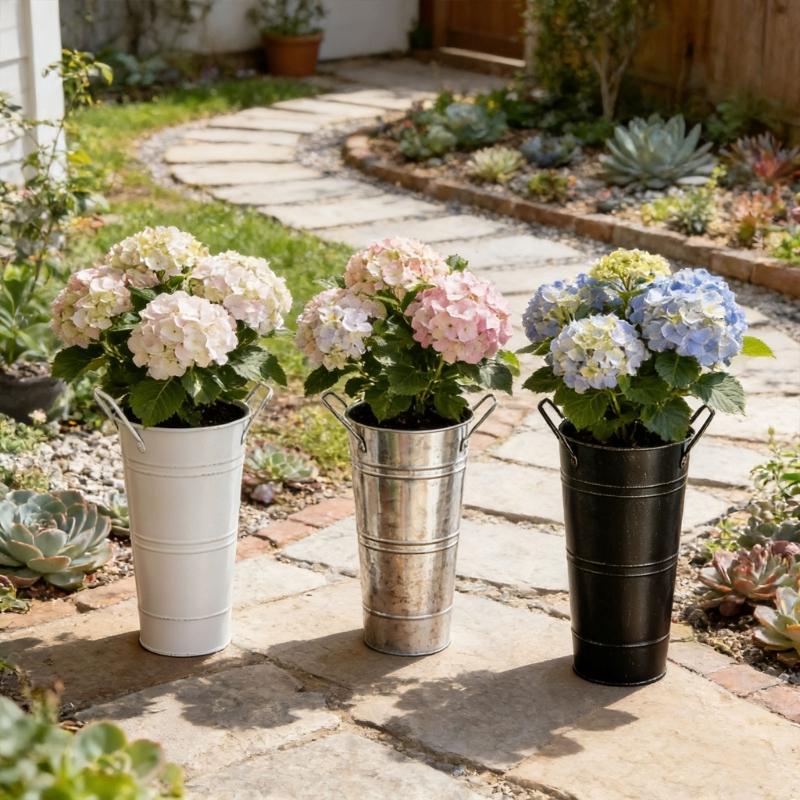 Farmhouse French Flowers Bucket with Handle Metal Flower Holder for Home Table Centerpieces Galvanized Metal Vases