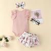Baby Girls Sleeveless Ruffle Romper Floral Printed Skirt Set with Headband Cotton Soft Fabric Infant Toddler Outfit