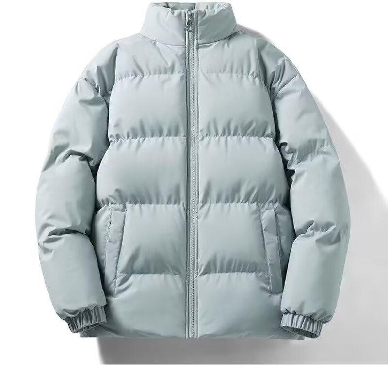 Unisex Solid Color Stand Collar Cotton Puffer Jacket - American Style, Loose, Warm, Trendy Autumn/Winter Coat