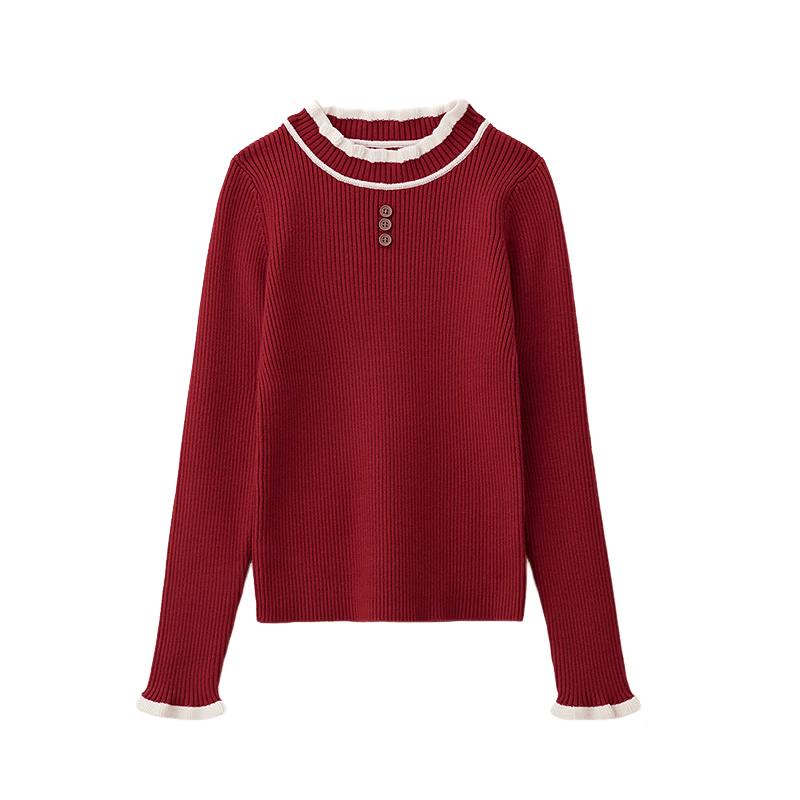 Girls' Semi-High Collar Knit Sweater