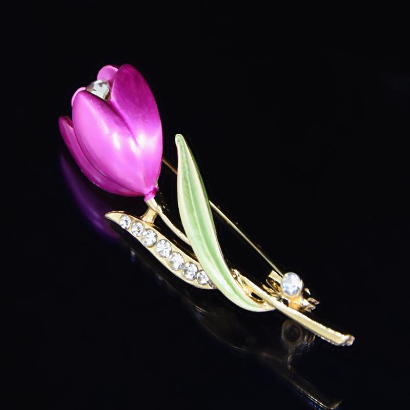 Popular Enamel Tulip Flower Rhinestone Brooch – High-Grade Lapel Pin and Clothing Accessory