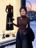 Comfortable Semi-High Neck Lace Beaded Hollow Long-Sleeve Top.