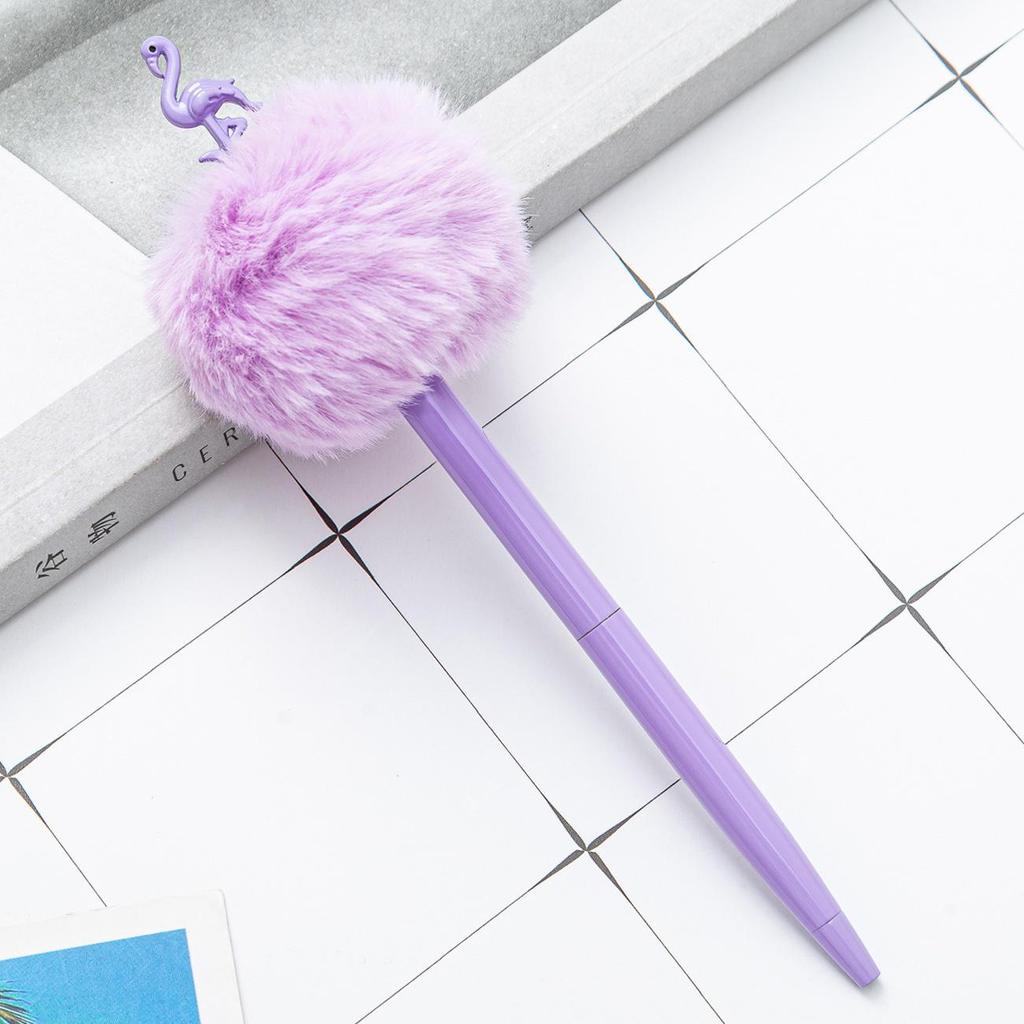 Stylo Bille Pompon Flamant Rose Dessin Animé - Stylo Peluche Mignon et Créatif pour le Bureau