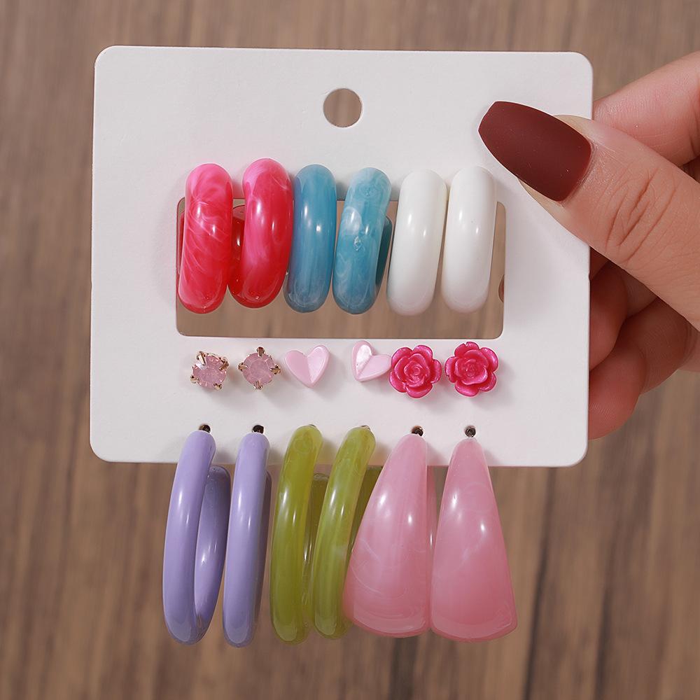 Best-selling C-shaped Stud Earring Set, Korean Fashionable Acrylic Sweet Earrings