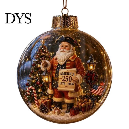 Reusable Party Ornaments 250th Anniversary USA Christmas Ornament, Light Up Plastic Clear Ball Hanging Decoration with Garden Wall Bell Train