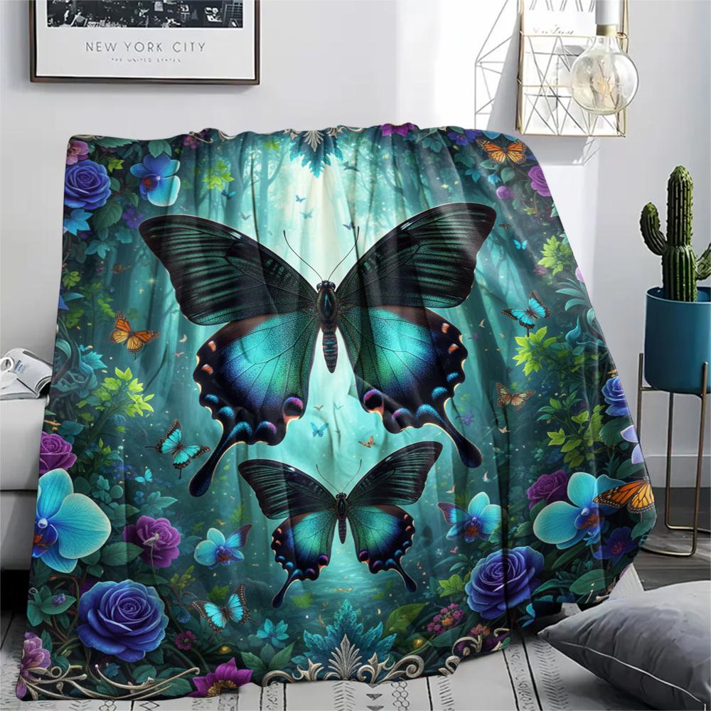 1PC 3D Butterfly Print Flannel Blanket, High Quality All Seasons, Home Decor, Warmth and Comfort, Perfect for Christmas Gifts