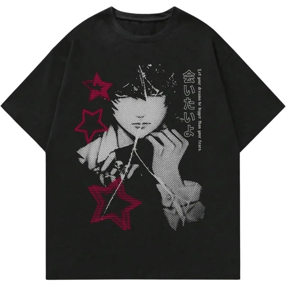 

Мужская футболка с графическим принтом в японском стиле, с коротким рукавом - Повседневная футболка с круглым вырезом для модного и уникального стиля, мужская одежда XXXXL