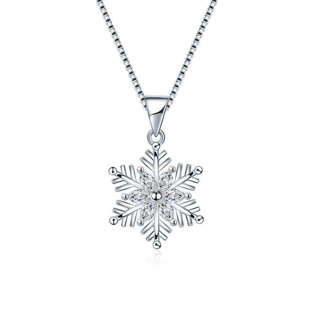 Women'S Pendant Collarbone Chain Creative Sweet Snowflake Necklace Pendant Earrings Ear Jewelry Set Gift