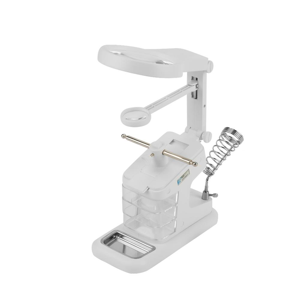 USB Electric Soldering Iron Workstation with 3X 4.5X 25X Loupe LED Lights Board Clips (White)