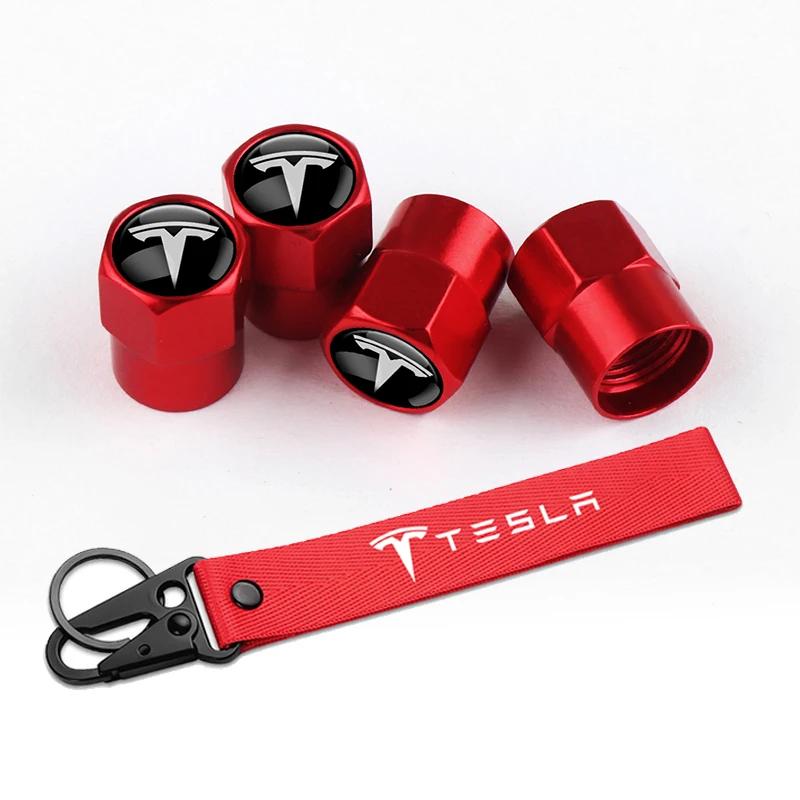 Bilklistermärke Tesla 4 st Bilhjul Däckventilhatt Nylon Nyckelring Snöre Nyckelringar För Tesla WYE Invader Juguete Modell 3 Y S X Spa