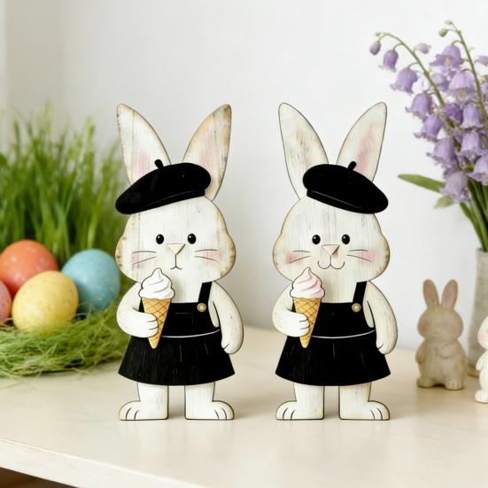 2 st påskhare dekoration bondgårdsstil rustik par kanin bordskylt hem kontor vår påskhelg fest bords mittpunkt prydnad