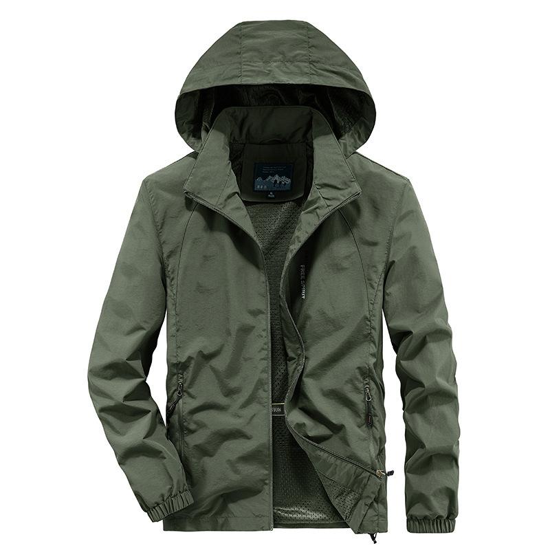 Spring and Autumn Jacket Men's Thin Casual Jacket Jacket Youth Loose Large Size Hooded Sports Jacket