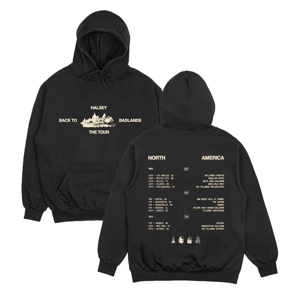 Popular Halsey Poster Graphic Print Hoodies Halsey Back To Badlands The Tour Streetwear Hip Hop Pullover Men Women Loose Casual Oversized Sweatshirt
