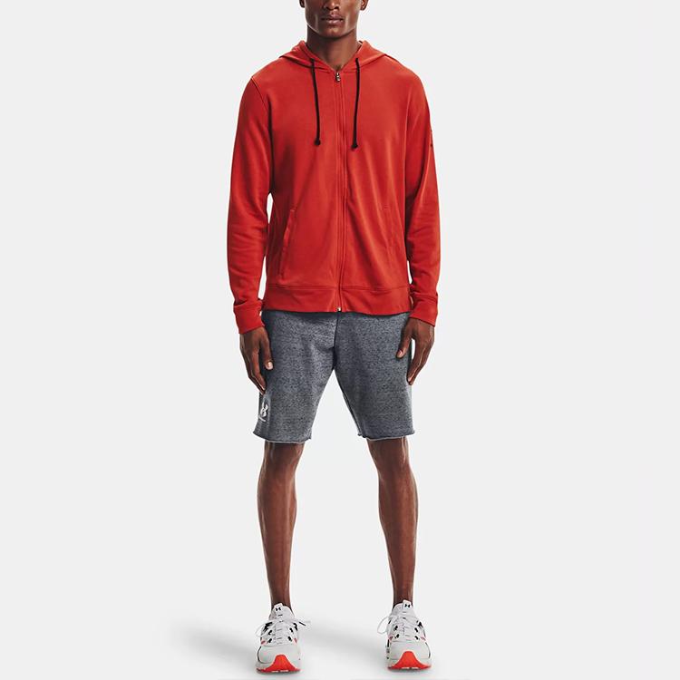 Under Armour Rival Terry Logo Print Loose Training Zip-Up Hoodie Men Hoodies Glossy-Red 1361606-839