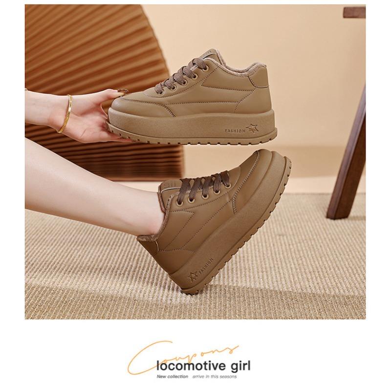 Solid Color Thick Platform Sole Fleece Lined Casual Winter Sneakers For Women