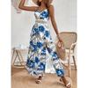Damenkleid, Bedruckt, Träger-V-Ausschnitt, Häkelstich, Schlitzkleid, Geblümt, Bedrucktes Kleid