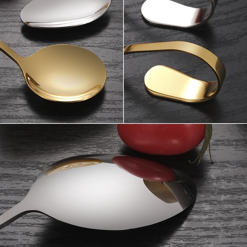 Stainless Steel Service Tableware Curved Handle Spoon Hotel Golden Independent Dining Curved Hotel Supplies Spoon