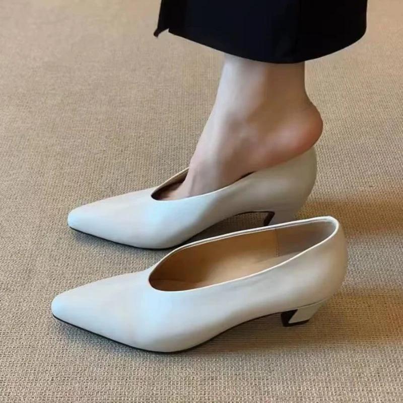 

Fashion 2025 Women s Loafers Leather Luxury Shoes Grade Beige Heels Black Pumps Square Toe Elegant Shoes For Women 40