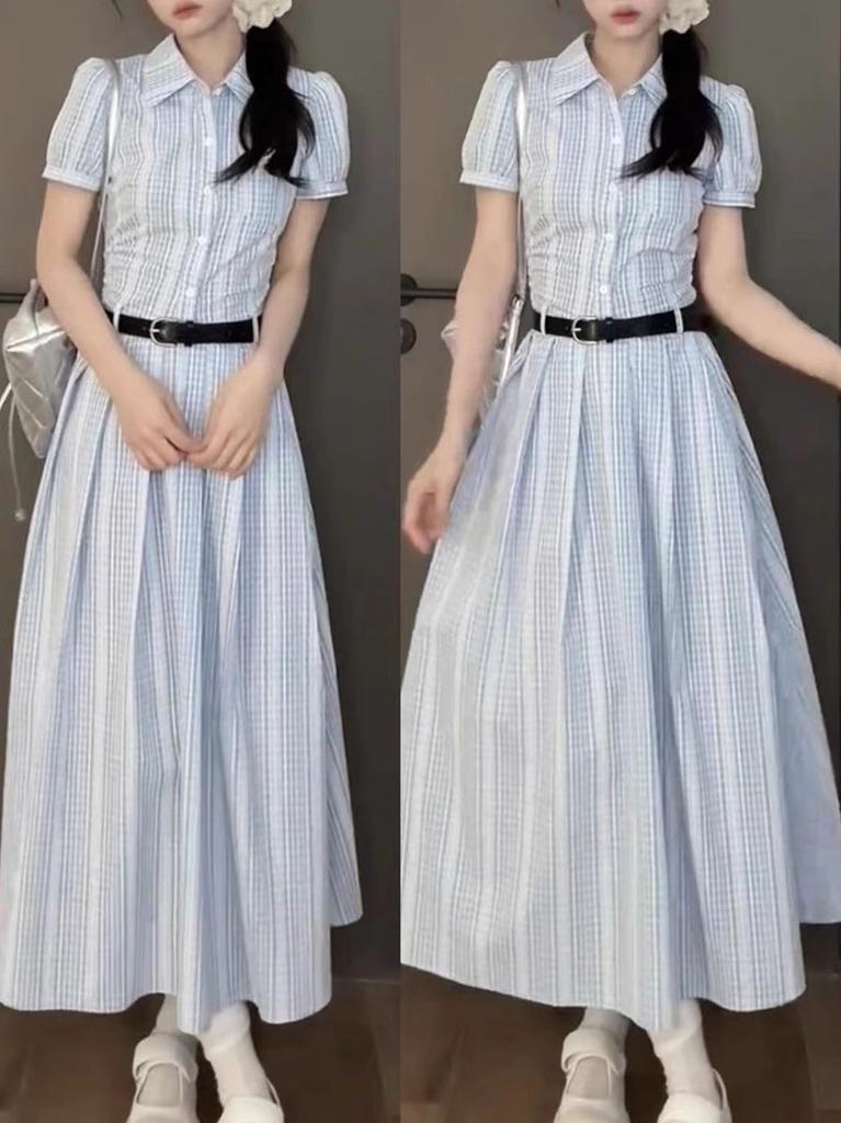 (practice + belt) French temperament shirt long skirt 0 new women's summer high-end sense this year