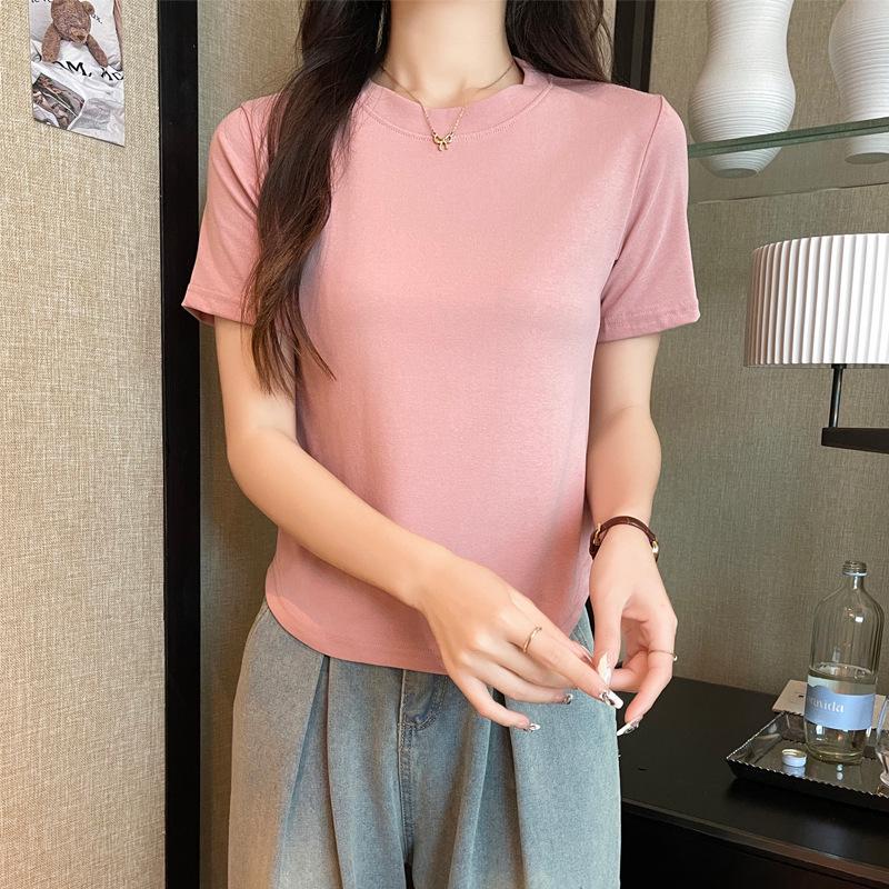 Women's Slim-Fit Pure Cotton U-Neck T-Shirt - Short Sleeve, Versatile Summer Outerwear