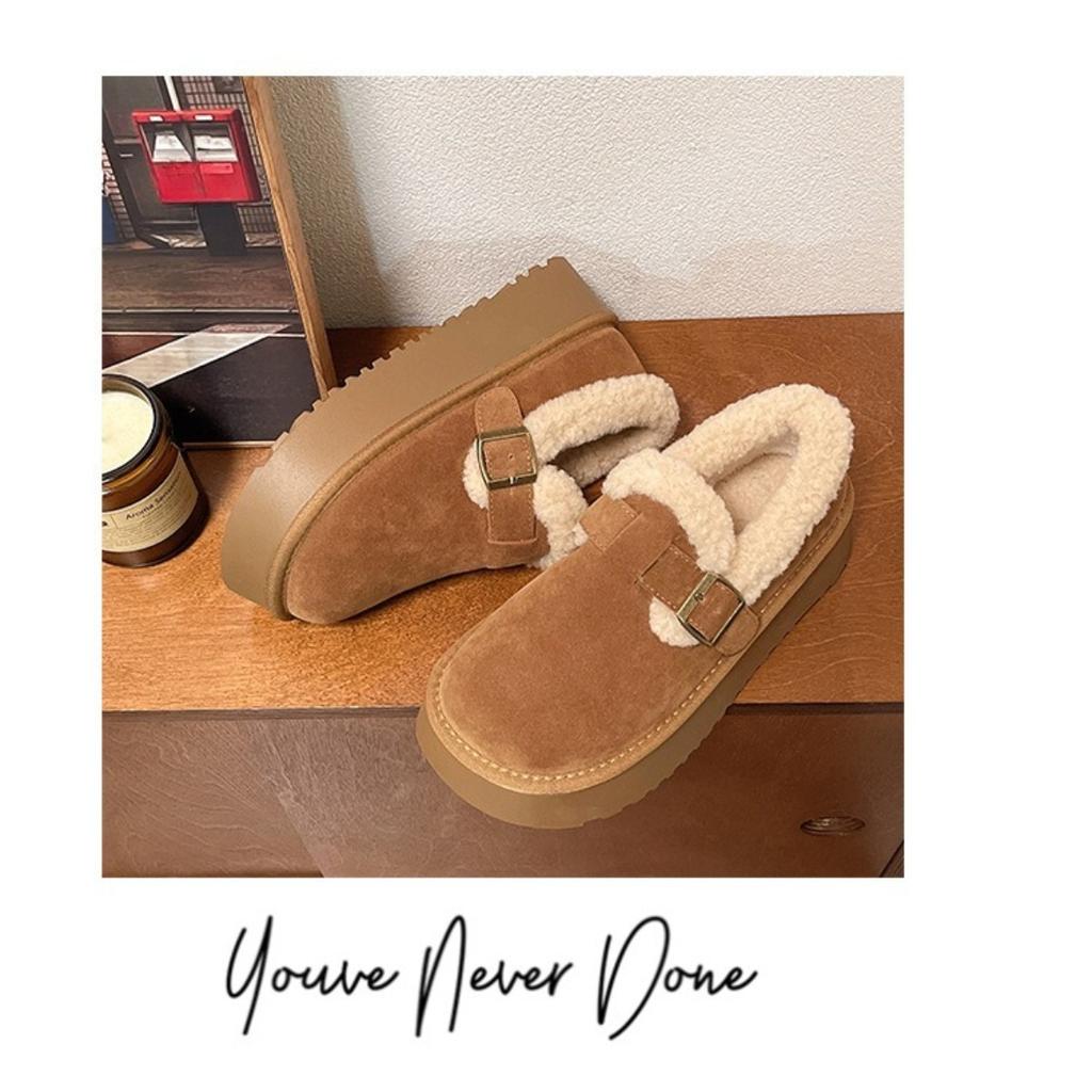 Thick Soled Snow Boots for Women, Winter with Added Velvet, Maillard Lefu Cotton Shoes, One Foot Retro Boken Shoes