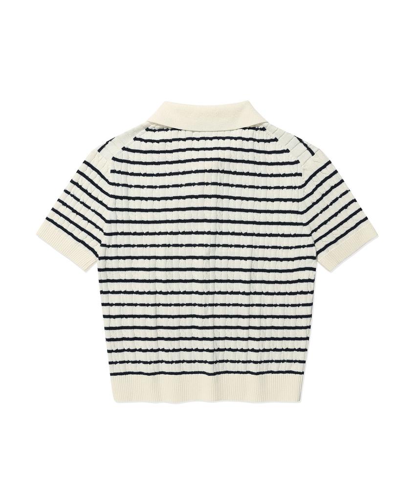 WACKY WILLY Women'S Cable Collar Short Sleeve Knit Navy
