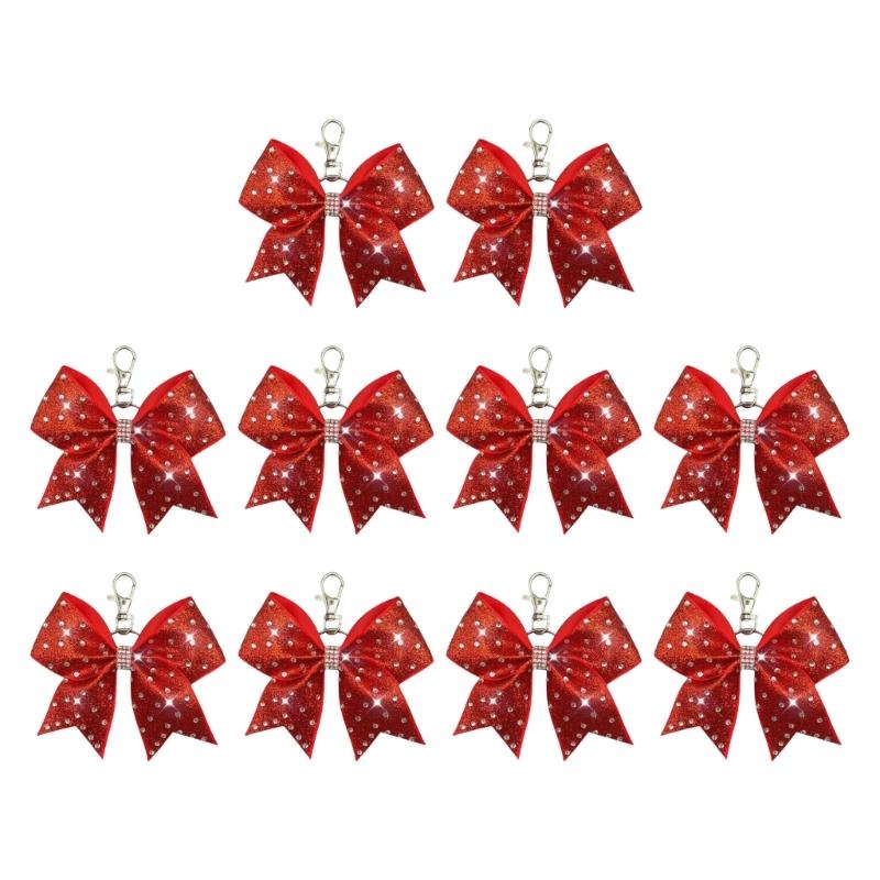 

10Pcs Elegant Bows Keychain With Sparkling Rhinestones For Fashionable Accessory And Gift For Stylish Personalization красный