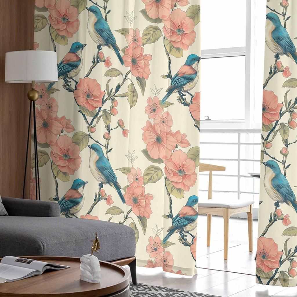 Pflanzen Vogel Äste Tüll Fenstervorhänge für Schlafzimmer Luxuriöse Heimdekoration Drapierungen im Wohnzimmer Chiffonpaneele