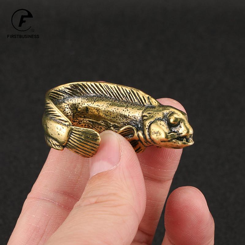 Solid Brass Deep Sea Fish Figurines Miniatures Desktop Ornaments Simulation Animal Small Statue Tea Pets Home Decorations Crafts