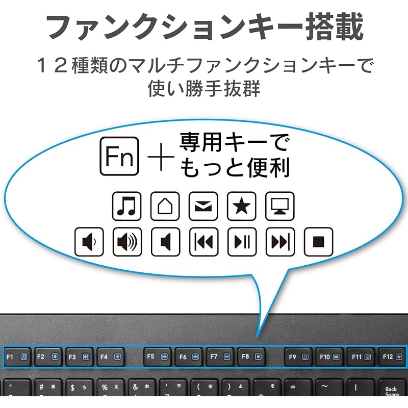 ELECOM Wireless Keyboard and Mouse Set, Membrane, Slim, Full-Size Keyboard, Black TK-FDM110MBK