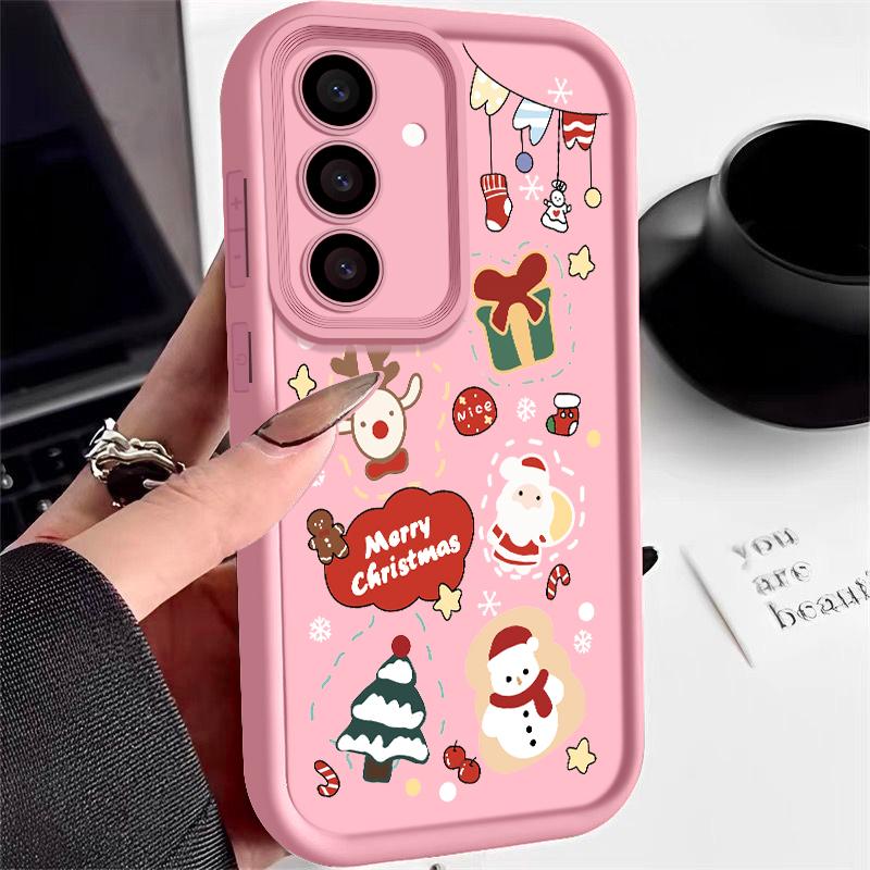 Cartoon Weihnachtsbaum Druck Hülle für Samsung S25 Ultra S24 FE S23 S22 A56 A36 A16 A15 A55 A35 TPU Weich Matt Stoßfest Handyhülle