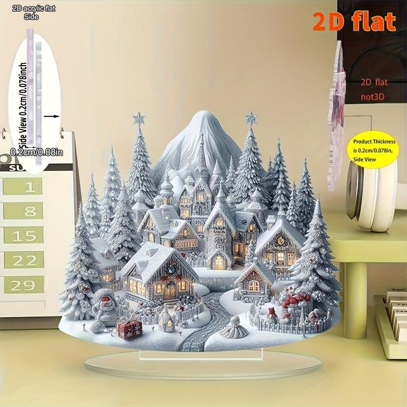 2D Flat Christmas Snow Scenery Desktop Decoration, Christmas Tree, Snowman, Suitable for wall decoration, porch, room, villa, accents Home, Hallway, o