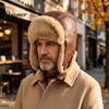 Winter Faux Leather Pilot Hat Fur Trapper Hat, Ushanka with Ear Flaps, Plush Lining, Windproof Fashionable Casual Warm Retro Fuzzy Earflap for
