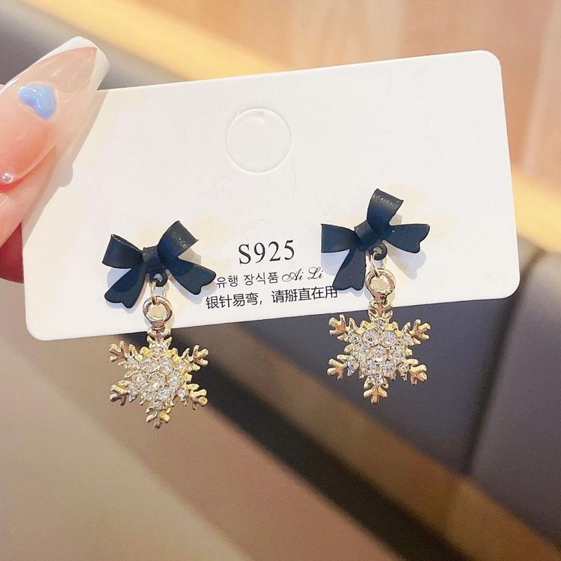

Crystal Metal Snowflake Dangle Earrings for Women Party Trendy Sweet Zircon Cute Black Red Bow Drop Earrings Festival Gifts