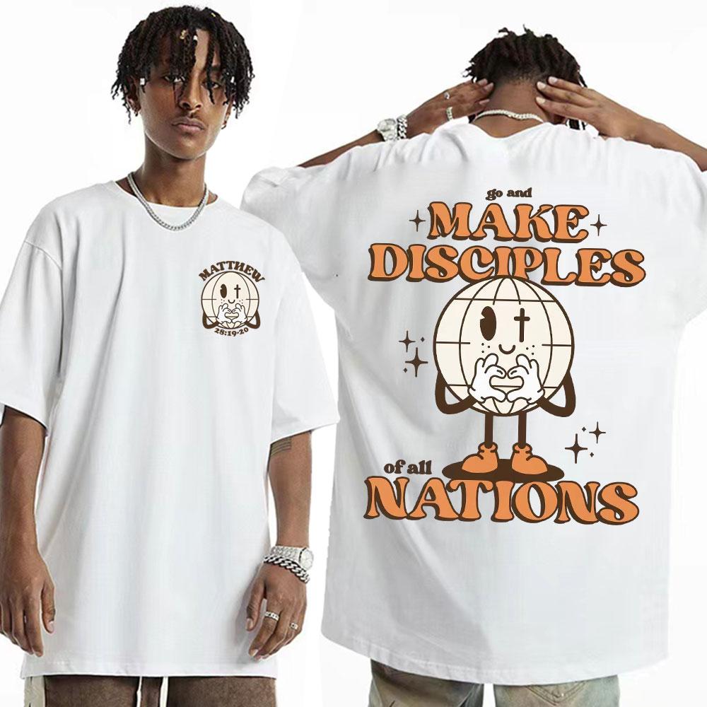 Large Cotton Men's Go Make Disciple Christian Street Wear T-shirt Retro Bible T-shirt Fashion Aesthetics Short Sleeve T-shirt