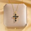 Gold Plated Zircon Cross Pendant Titanium Steel Clavicle Necklace For Women