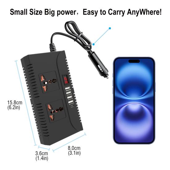Car Power Inverter Overload Protection Universal USB-C Fast Charging Portable Car Charger with Switch Control Converter