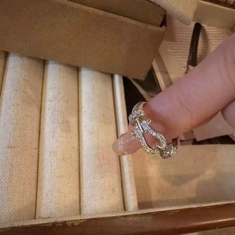 Foot Silver Twist Ring Women's French Light Luxury Diamond Twist Personalized Open Ring