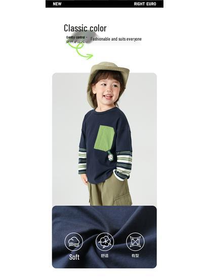 Trendy European Boys' Two-Piece Long-Sleeve T-Shirt for Spring & Autumn 2026 - New Style Toddler & Children's Base Layer