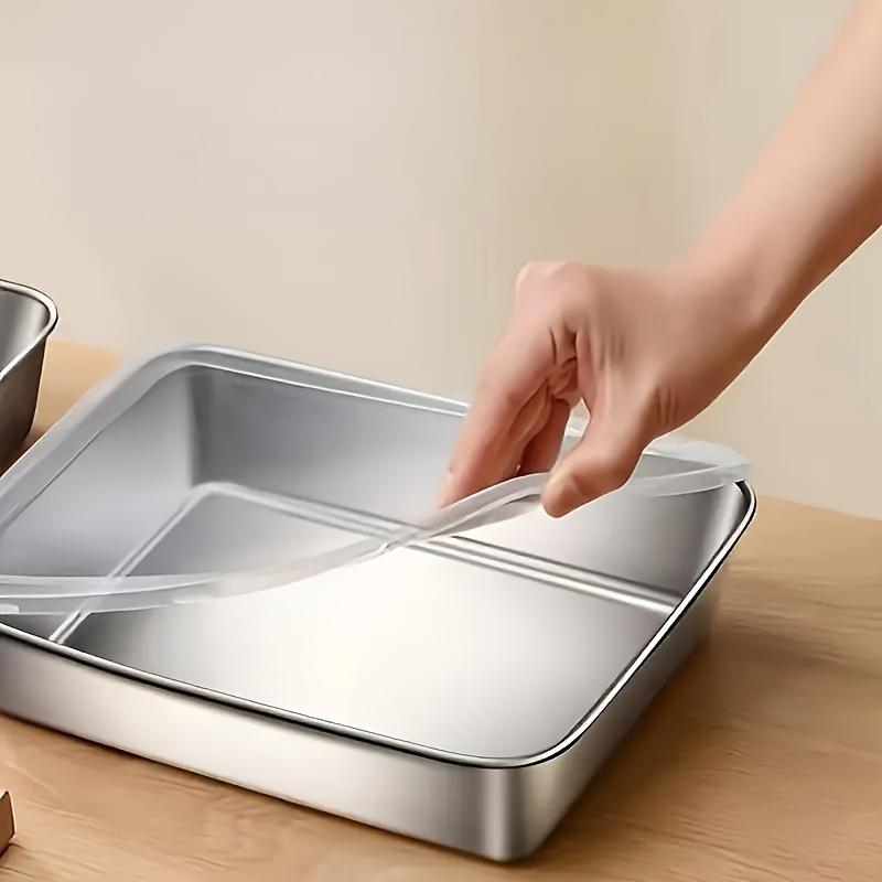 Set mit 5 Edelstahl-Lebensmittelbehältern mit transparenten Deckeln - Große quadratische Behälter, geeignet für Fleisch, Obst und Gemüse