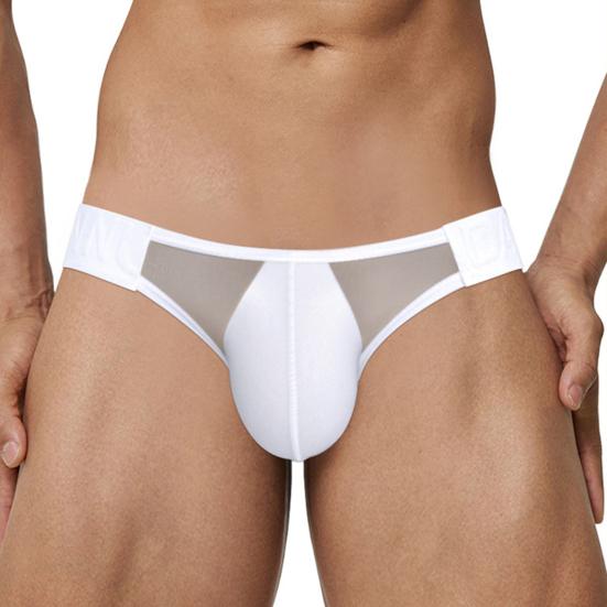 Men Briefs Low Waist Solid Color Thongs Solid Color Mesh Yarn Splicing Ultra Thin Sexy Briefs Breathable Underwear