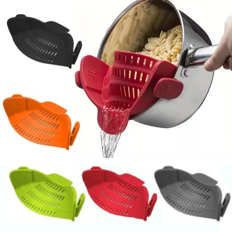 On Strainer Clip Pan Silicone Pot Drainer Fruit Colander Food Kitchen Filter