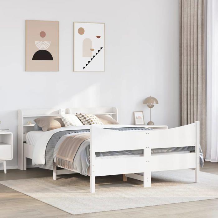 VidaXL Bed Frame with Headboard White 160x200 Cm Solid Pine Wood, Slat Base, Double Bed Frame, Wooden Bed Frame 3307039