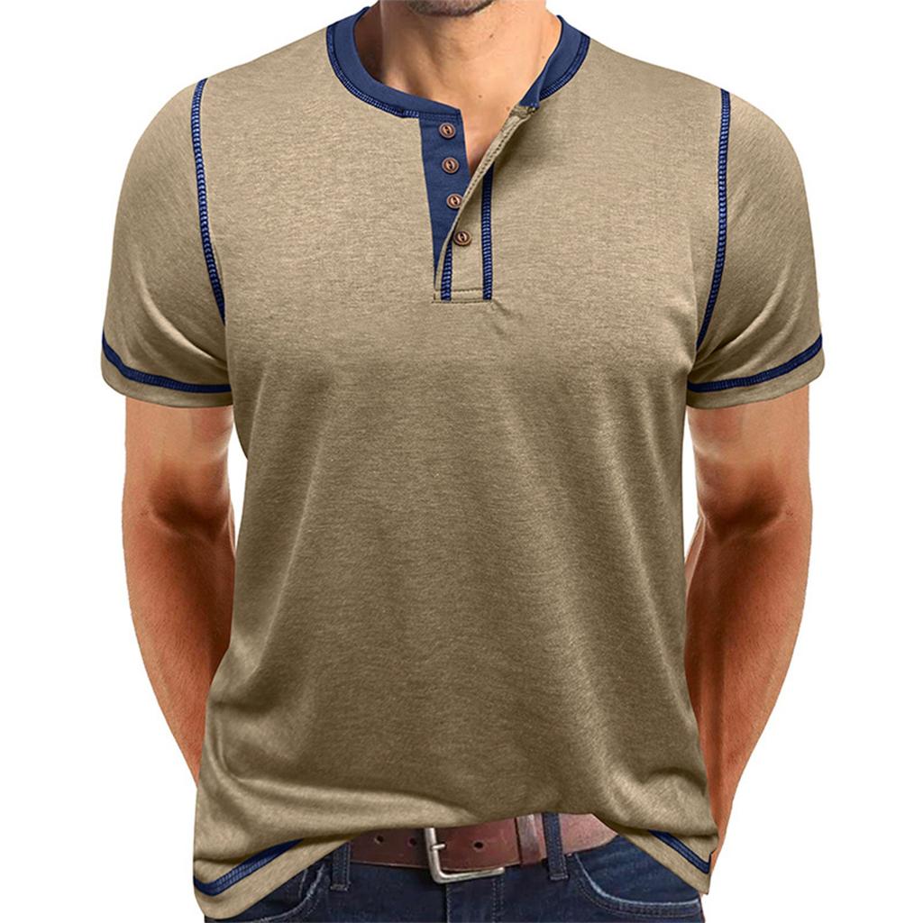 Men's Short Sleeved Shirt Men's 4-button T-shirt Casual Top
