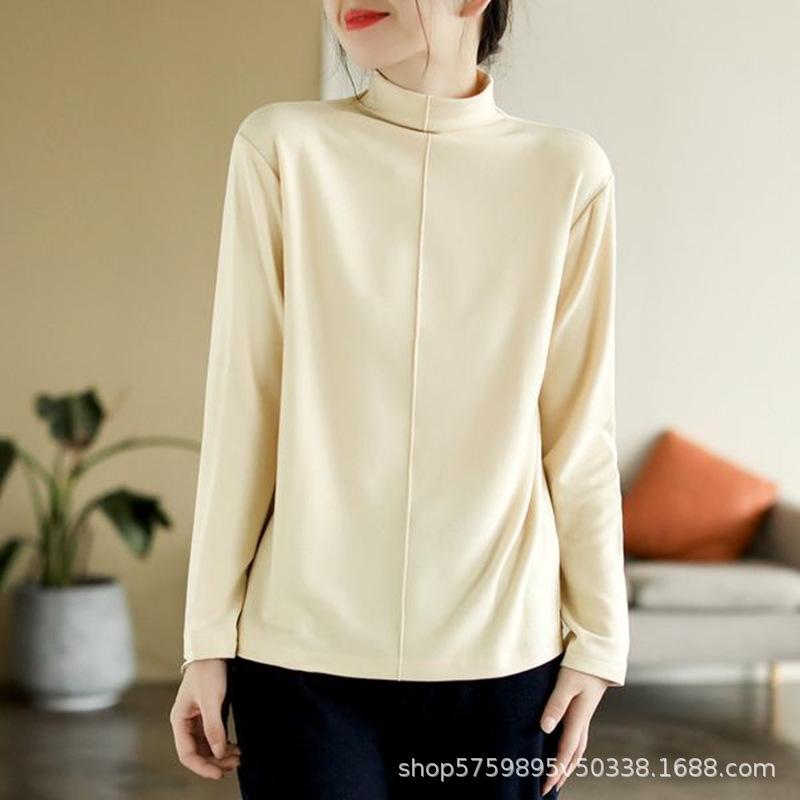 Double-sided German Velvet Simple Splicing Semi-turtleneck New Thickened Bottoming Shirt for Women's Autumn and Winter Versatile Fashion