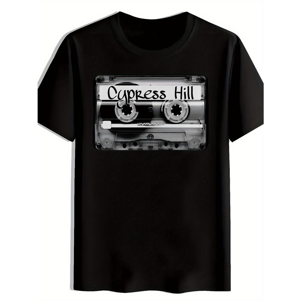 Men Vintage Rock Band Graphic T-Shirt Cypress Hill Print Black Polyester Crew Neck Short Sleeve Tee Top M