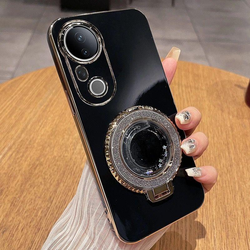 For Vivo V50 LITE Fashionable Galvanized Phone Case for Vivo V50 V40 Lite V30 Pro V29 V25 E Y300 Y39 Quicksand Bracket Shell